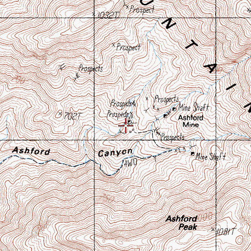 Topographic Map of Ashford Mine, CA