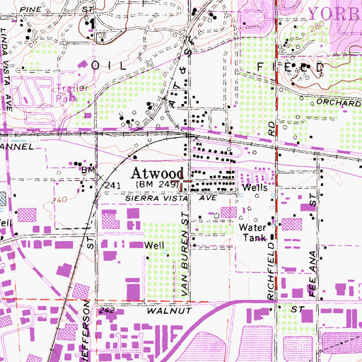 Topographic Map of Atwood, CA