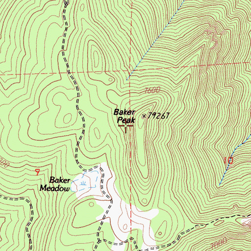 Topographic Map of Baker Peak, CA