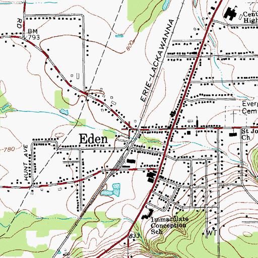 Topographic Map of Eden Census Designated Place, NY