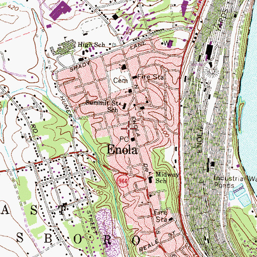 Topographic Map of Enola Census Designated Place, PA