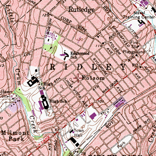 Topographic Map of Folsom Census Designated Place, PA