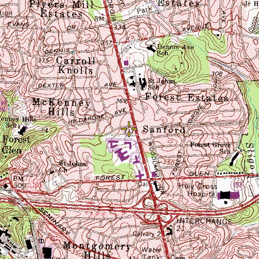 Topographic Map of Forest Glen Census Designated Place, MD