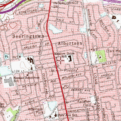 Topographic Map of Albertson Census Designated Place, NY