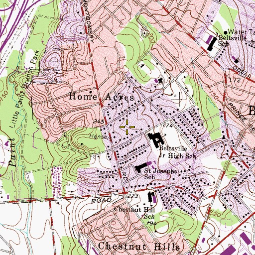 Topographic Map of Beltsville Census Designated Place, MD