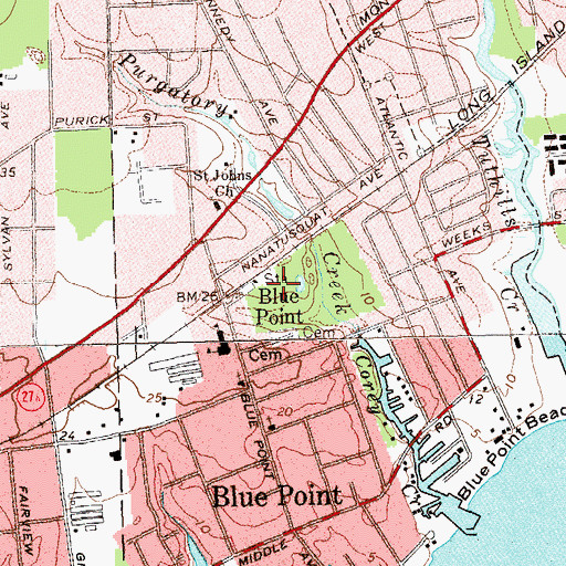 Topographic Map of Blue Point Census Designated Place, NY