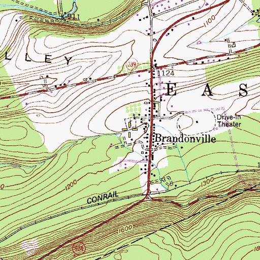 Topographic Map of Brandonville Census Designated Place, PA
