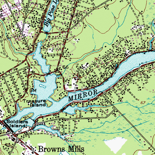 Topographic Map of Browns Mills Census Designated Place, NJ