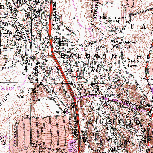Topographic Map of Baldwin Hills, CA
