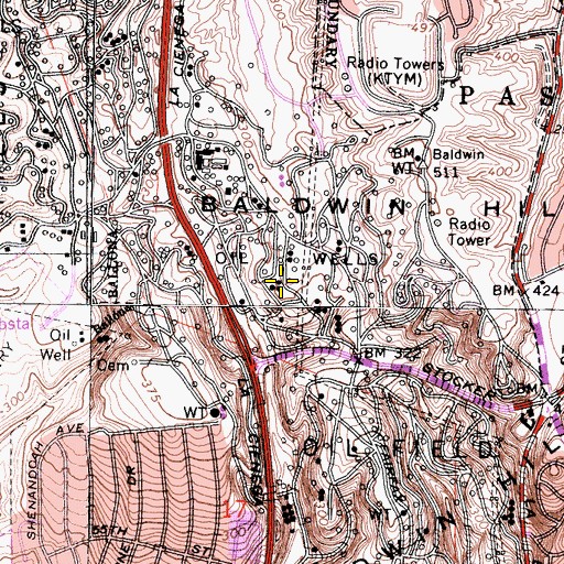 Topographic Map of Baldwin Hills, CA