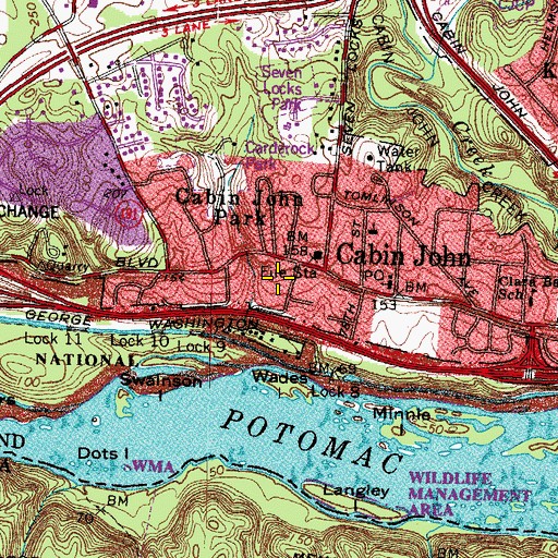Topographic Map of Cabin John Census Designated Place, MD