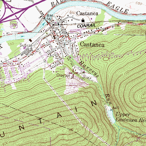Topographic Map of Castanea Census Designated Place, PA