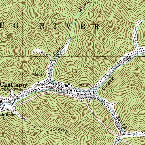 Topographic Map of Chattaroy Census Designated Place, WV