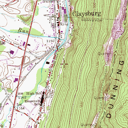 Topographic Map of Claysburg Census Designated Place, PA