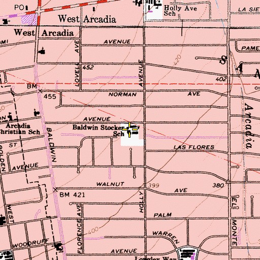 Topographic Map of Baldwin Stocker Elementary School, CA