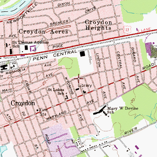 Topographic Map of Croydon Census Designated Place, PA