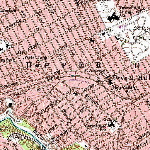 Topographic Map of Drexel Hill Census Designated Place, PA