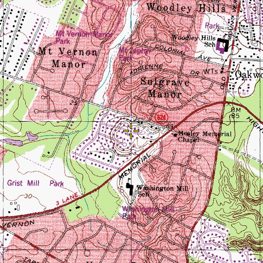 Topographic Map of Mount Vernon Census Designated Place, VA