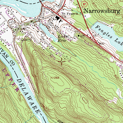 Topographic Map of Narrowsburg Census Designated Place, NY