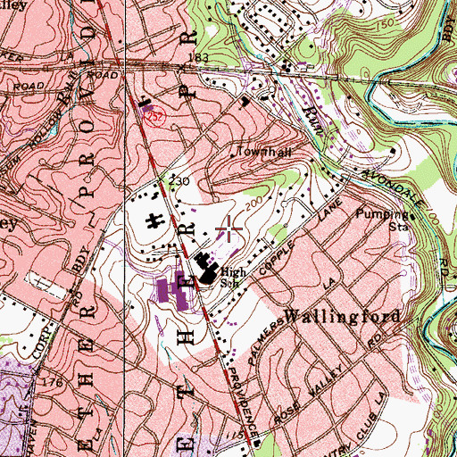 Topographic Map of Nether Providence Township Census Designated Place, PA
