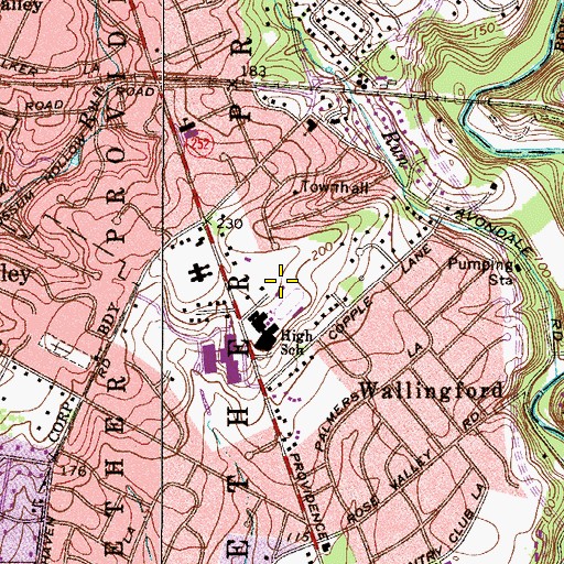 Topographic Map of Nether Providence Township Census Designated Place, PA