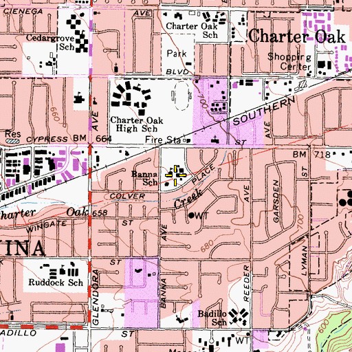 Topographic Map of Banna School, CA