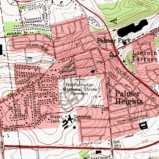 Topographic Map of Palmer Heights Census Designated Place, PA