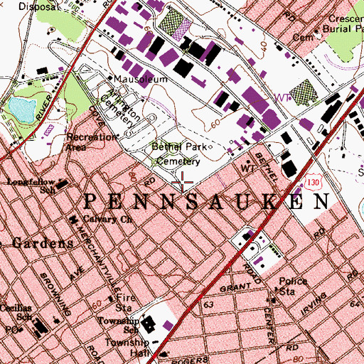 Topographic Map of Pennsauken Census Designated Place, NJ