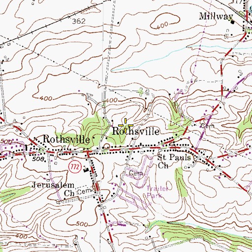 Topographic Map of Rothsville Census Designated Place, PA