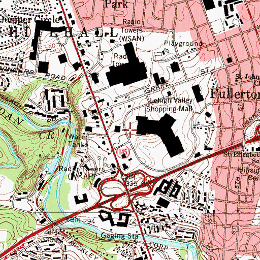 Topographic Map of Fullerton Census Designated Place, PA