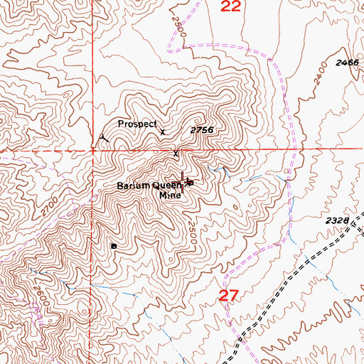 Topographic Map of Barium Queen Mine, CA
