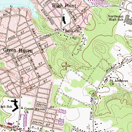 Topographic Map of Green Haven Census Designated Place, MD