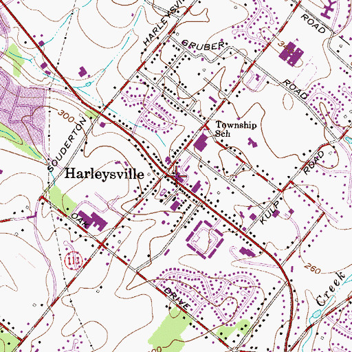 Topographic Map of Harleysville Census Designated Place, PA