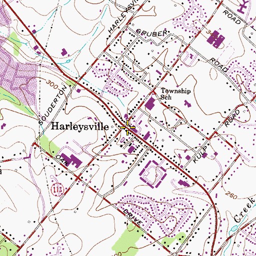 Topographic Map of Harleysville Census Designated Place, PA