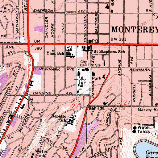 Topographic Map of Barnes Memorial Park, CA