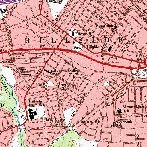 Topographic Map of Hillside Census Designated Place, NJ