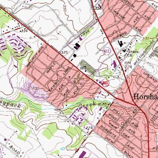 Topographic Map of Horsham Census Designated Place, PA