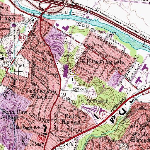 Topographic Map of Huntington Census Designated Place, VA