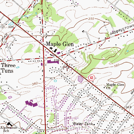 Topographic Map of Maple Glen Census Designated Place, PA