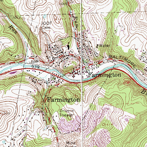 Topographic Map of Town of Farmington, WV