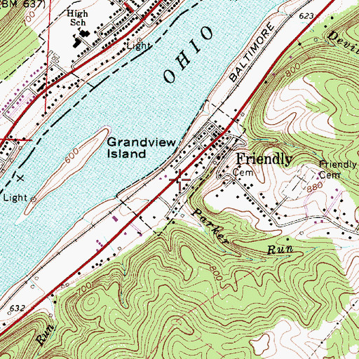 Topographic Map of Town of Friendly, WV