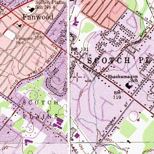 Topographic Map of Scotch Plains Census Designated Place, NJ