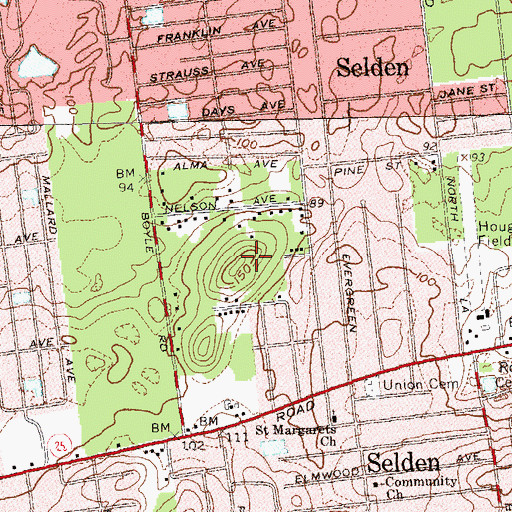 Topographic Map of Selden Census Designated Place, NY