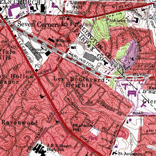 Topographic Map of Seven Corners Census Designated Place, VA