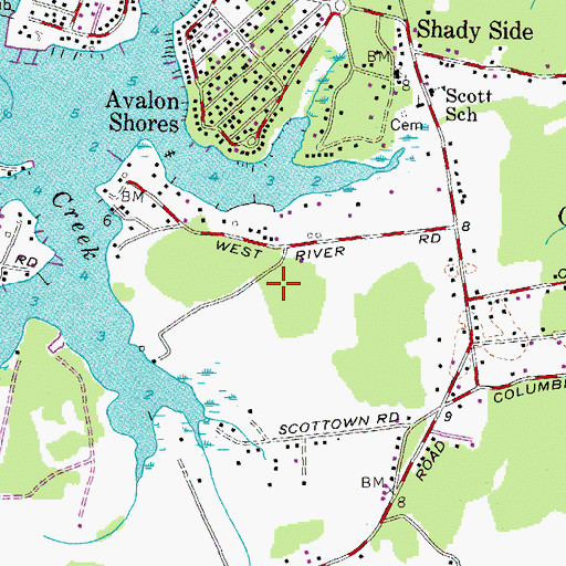 Topographic Map of Shady Side Census Designated Place, MD