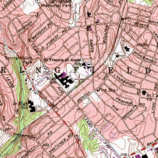 Topographic Map of Springfield Census Designated Place, PA