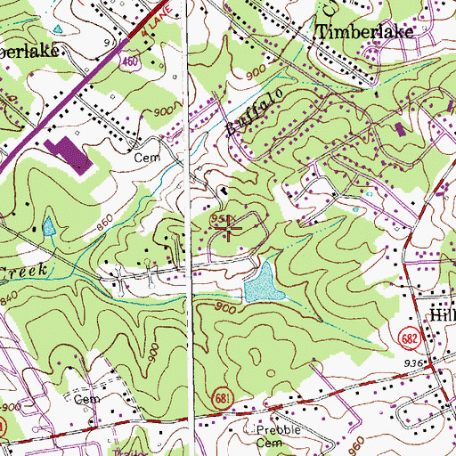 Topographic Map of Timberlake Census Designated Place, VA