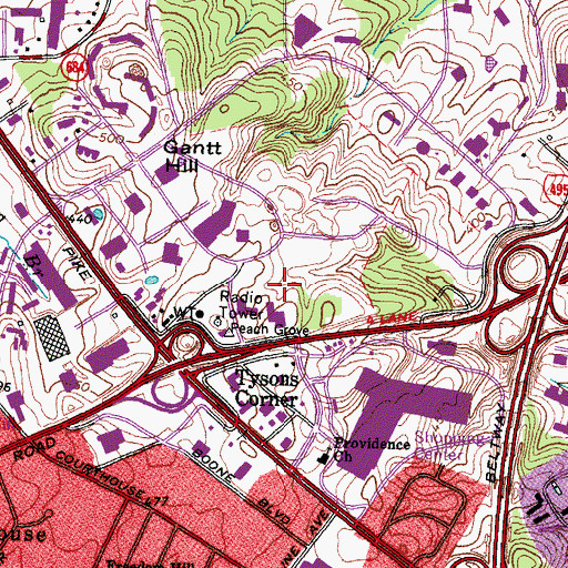 Topographic Map of Tysons Census Designated Place, VA