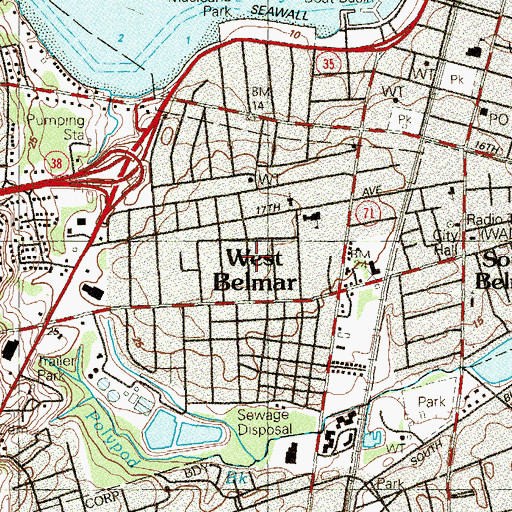 Topographic Map of West Belmar Census Designated Place, NJ
