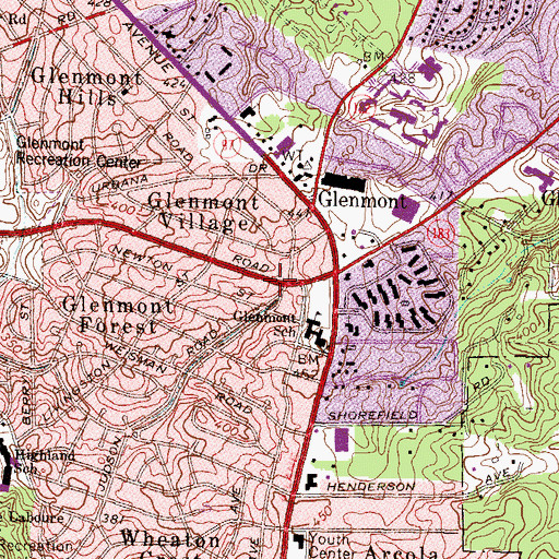 Topographic Map of Wheaton-Glenmont Census Designated Place (historical), MD